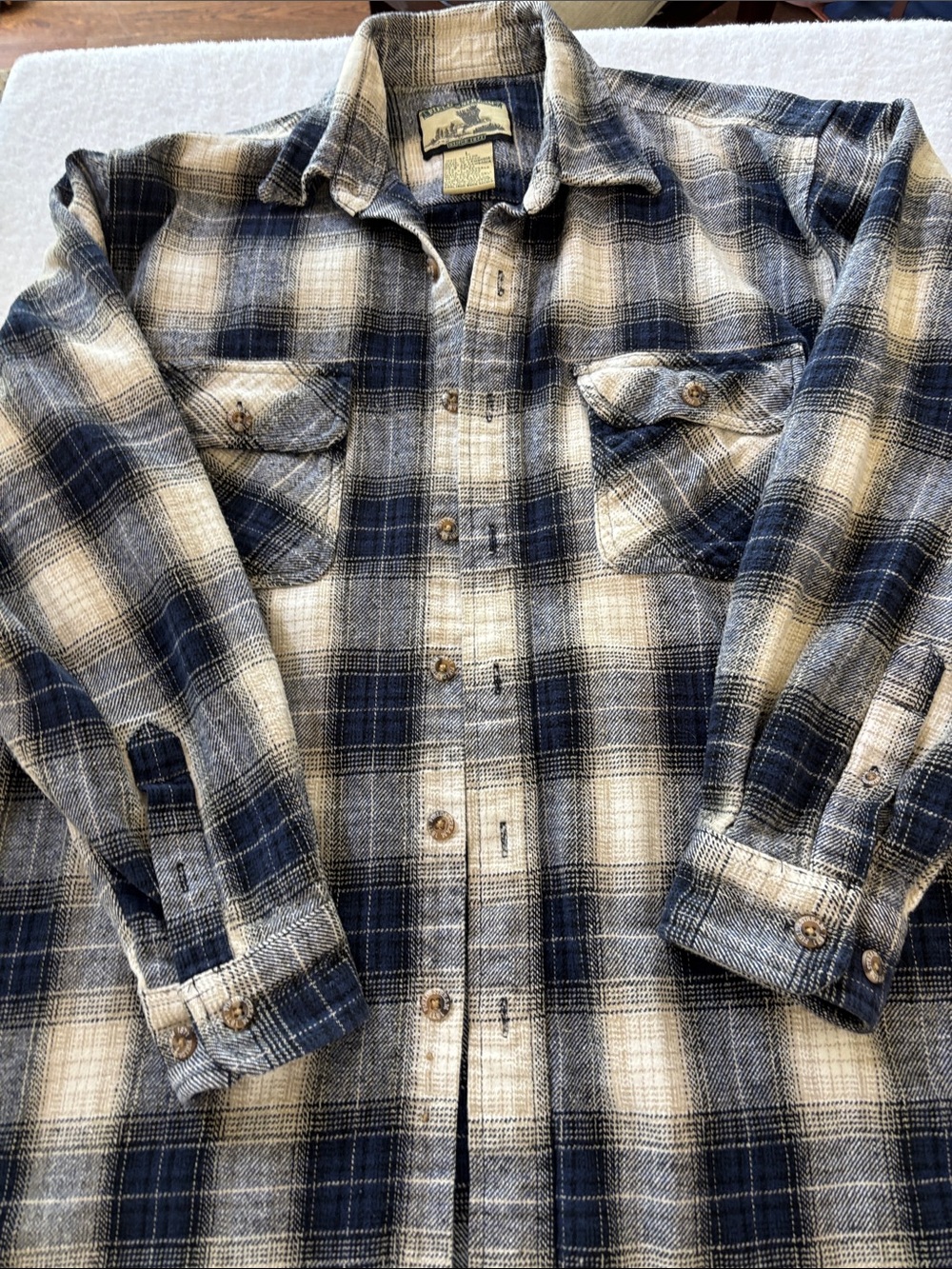 Field & Stream Blue and Cream Plaid Flannel Shirt